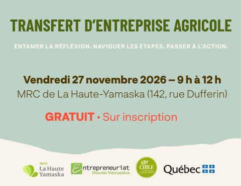Poster: Transfert d'entreprise agricole, MRC de La Haute-Yamaska, Friday, November 27