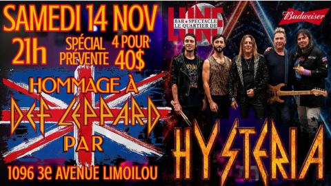 Poster: Hommage a DEF LEPPARD par HYSTERIA au Bar Spectacle Quartier de Lune Québec Limoilou