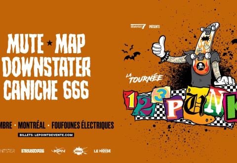 Poster: La tournée 123Punk 2026 à Montréal! avec MUTE, MAP, DOWNSTATER et CANICHE 666